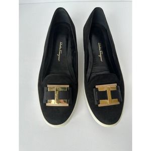 Salvatore Ferragamo Black Loafers with Gold Accent